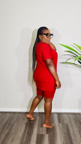 CUTTIE 2PC SHORTS V-NECK LOUNGE SET (Burgundy)